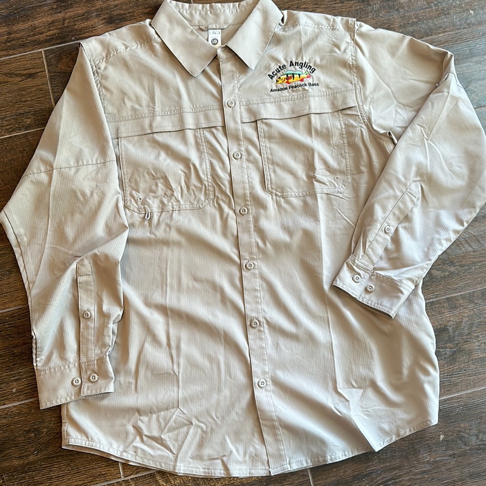 Acute Angling Amazon Peacock Bass Embroidered Fishing Shirt Large